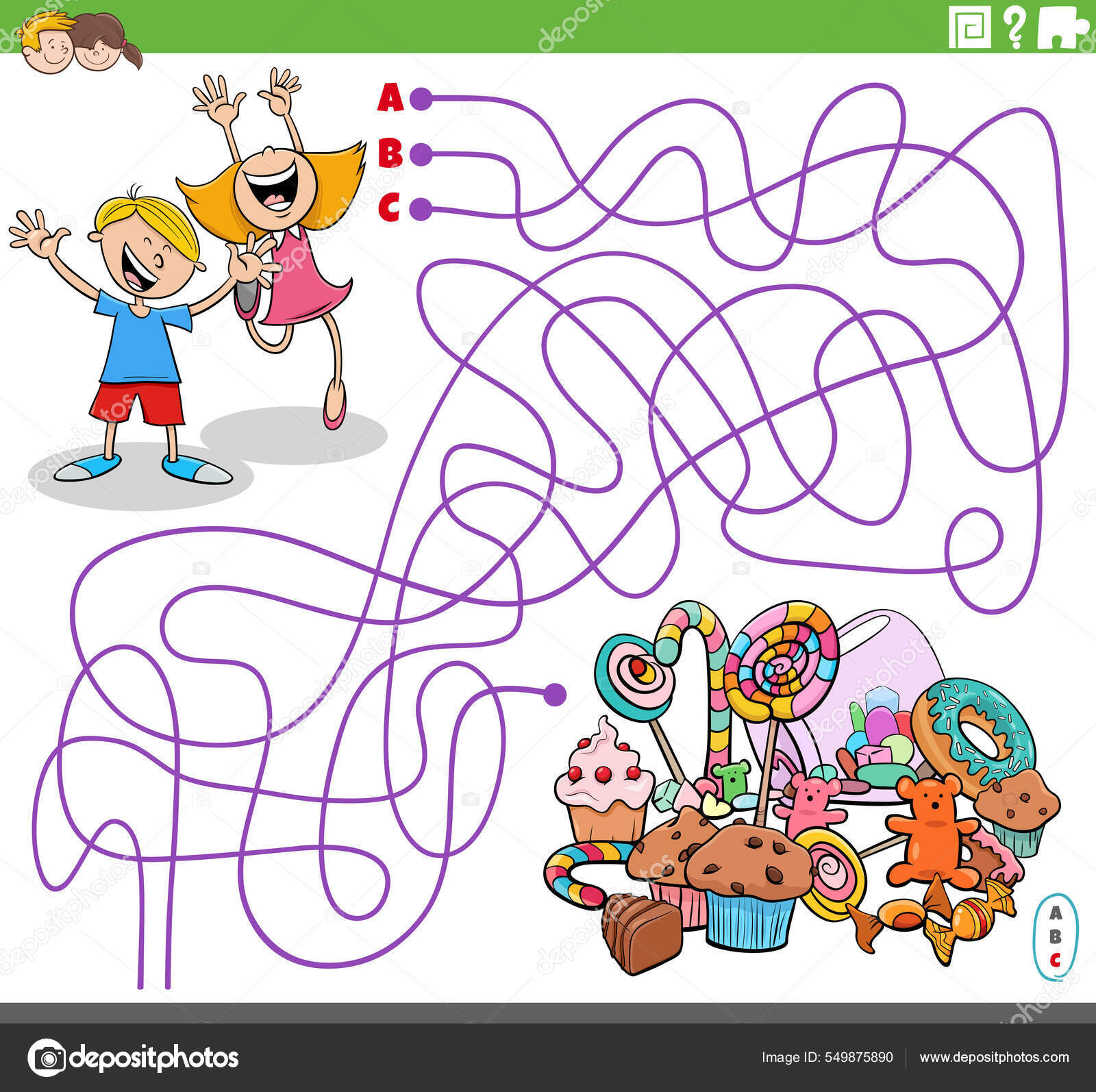 Desenhos Animados Ilustração Linhas Jogo Quebra Cabeça Labirinto Com  Crianças imagem vetorial de izakowski© 549875890